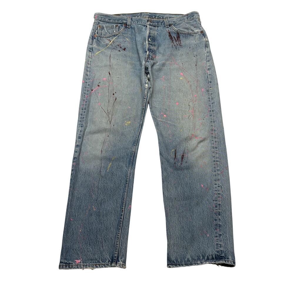 Vintage 90s Levis 501 Button Fly Denim Jeans Mens 36x29.5 Distressed Painter